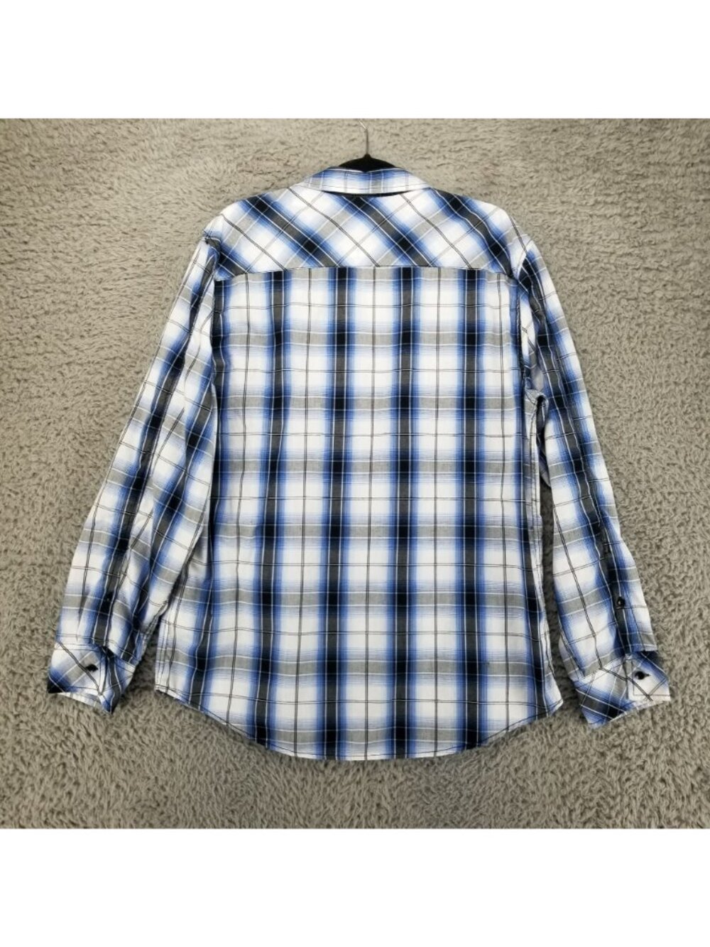 Reruns Shirt Mens Large Blue Plaid Button Up Long Sleeve - Picture 9 of 11